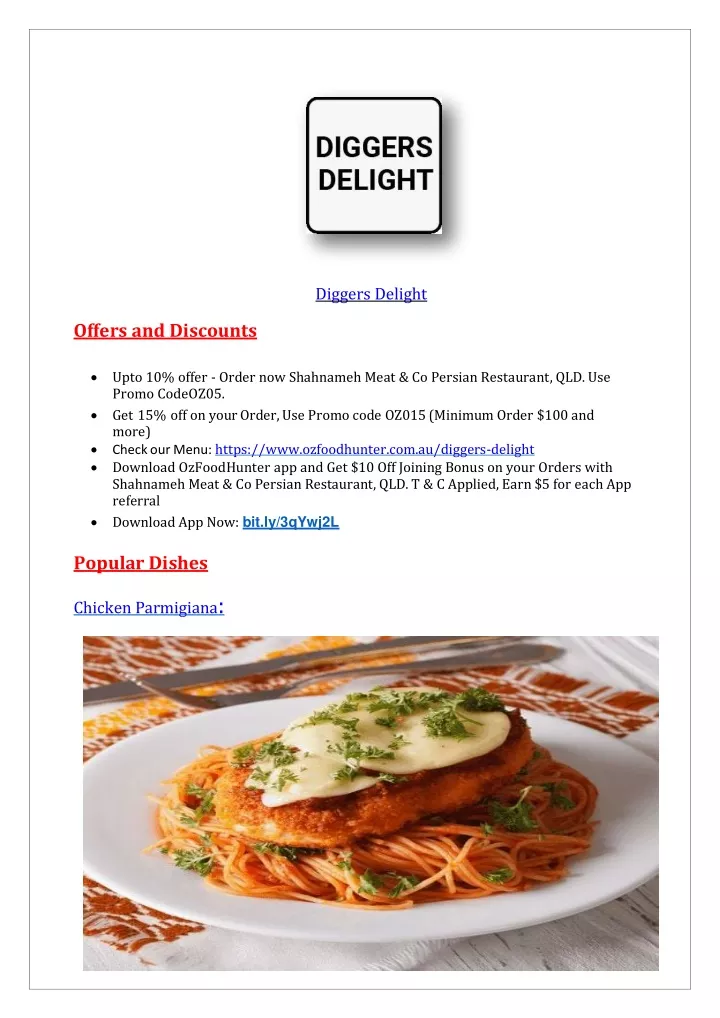 PPT Upto 10 Offer Order Now at Diggers Delight Menu!! PowerPoint