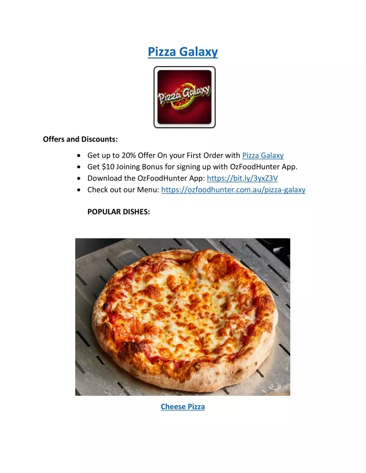 PPT Up to 20 offer order now Pizza Galaxy Menu PowerPoint