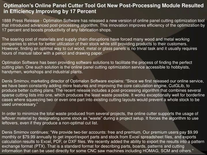 optimalon s online panel cutter tool got new post n.