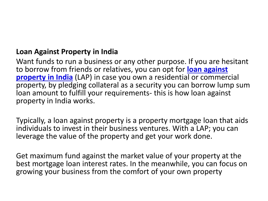 Documents Required For Loan Against Property In India PPT - Loan Against Property In India PowerPoint Presentation, free