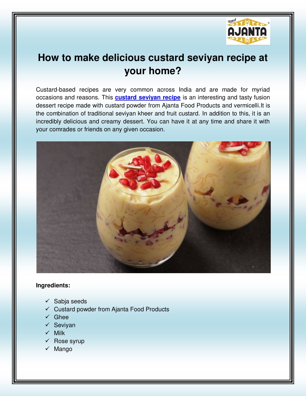 PPT Custard Seviyan Recipe PowerPoint Presentation Free Download ID 11684751