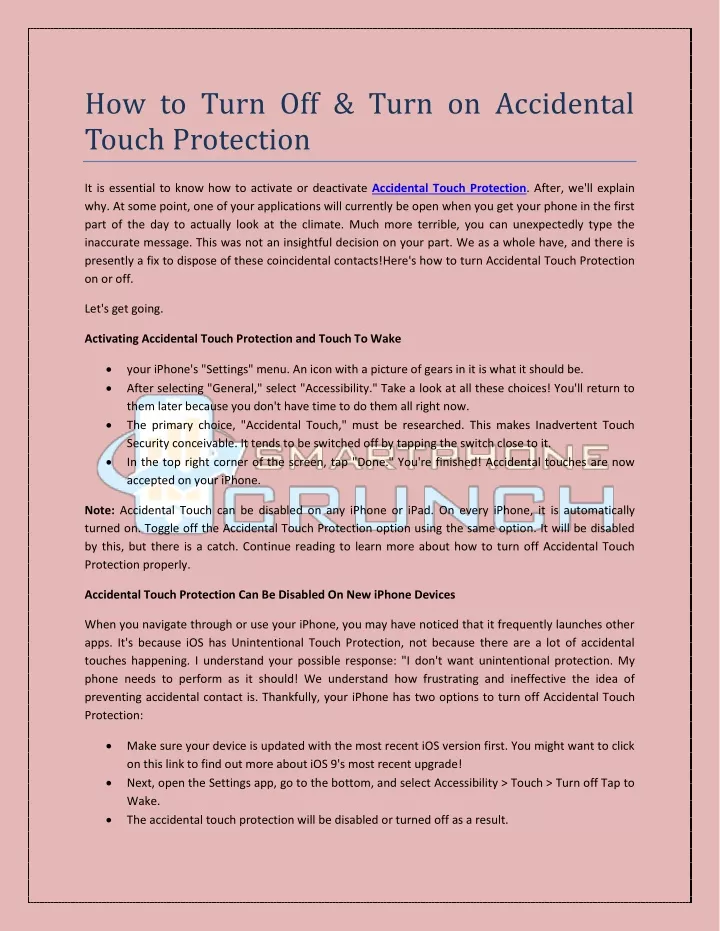 PPT - How to Turn Off & Turn on Accidental Touch Protection PowerPoint