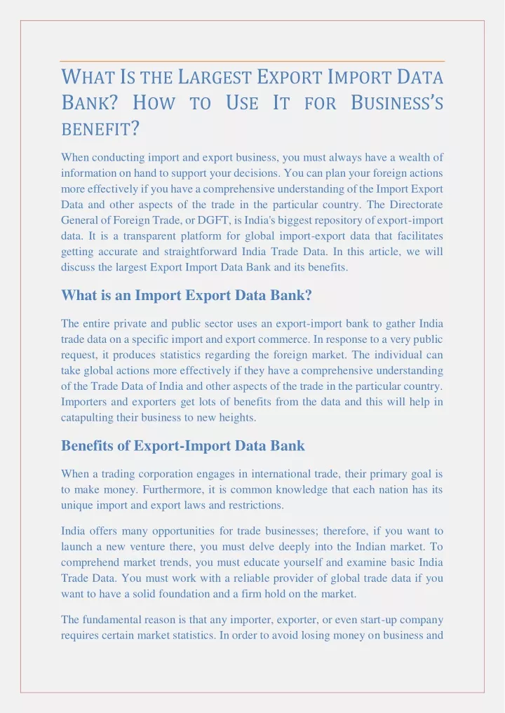 Export Import Data Bank