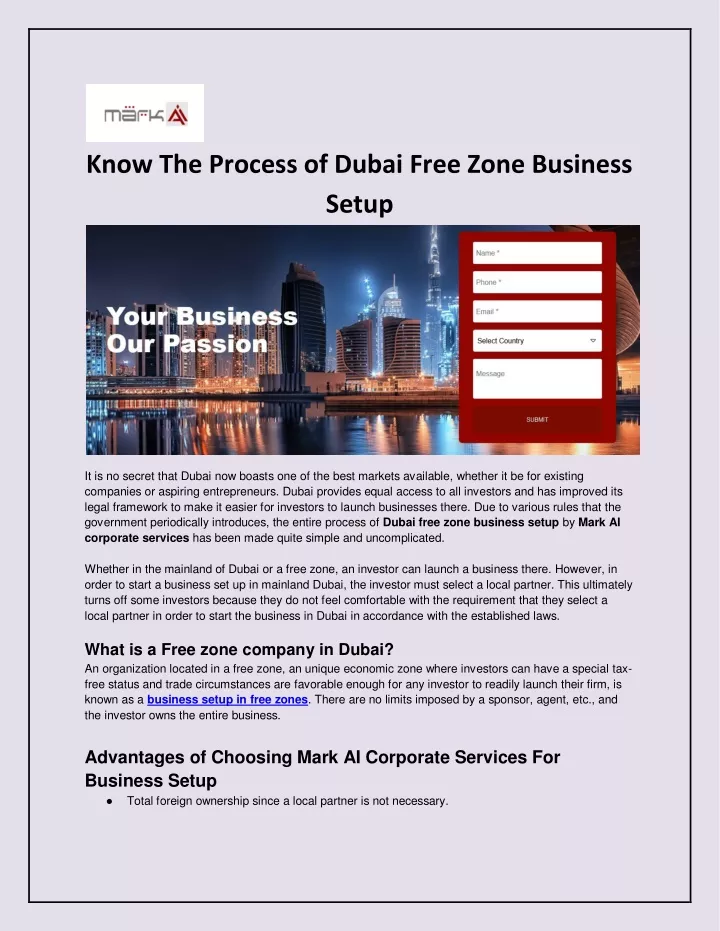 PPT - Dubai Free Zone Business Setup - Mark AI Corporate Services ...