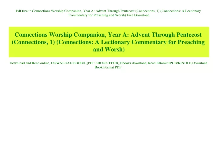 PPT - Pdf Free^^ Connections Worship Companion Year A Advent Through ...