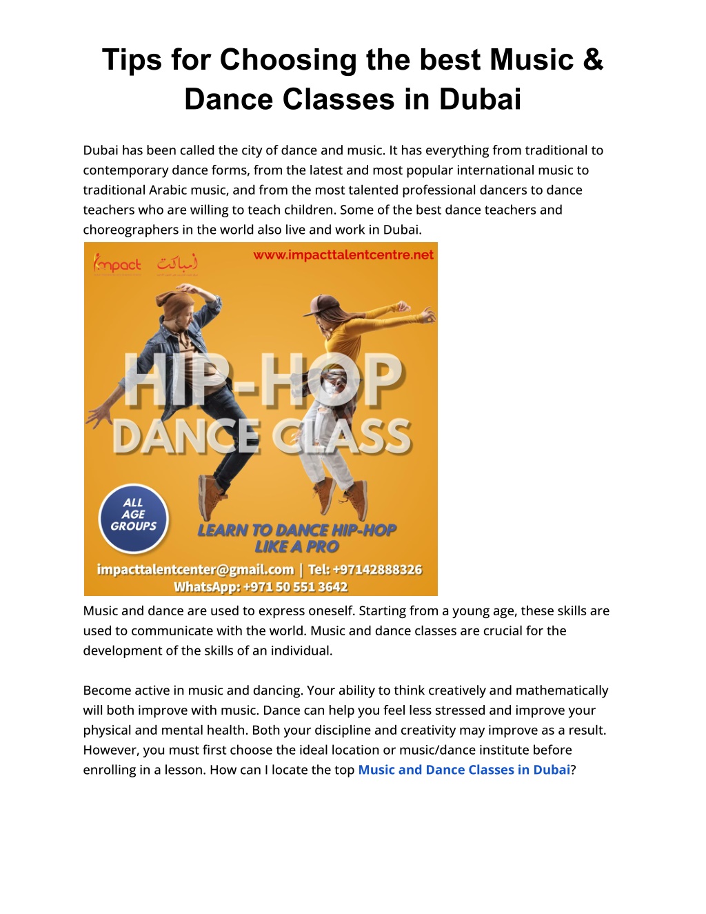 PPT Tips for Choosing the best Music Dance Classes in Dubai