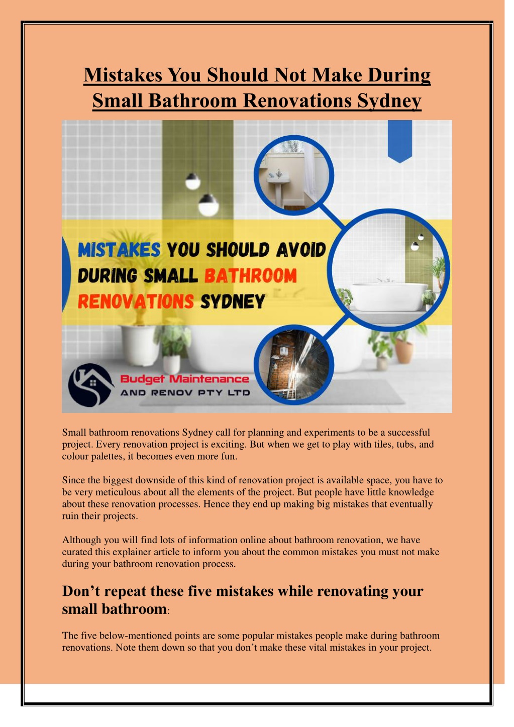 PPT - Mistakes You Should Not Make During Small Bathroom Renovations ...