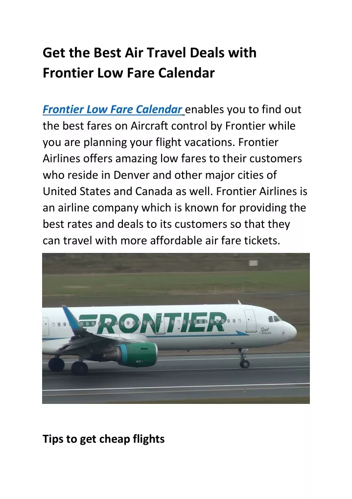 PPT Get the Best Air Travel Deals with Frontier Low Fare Calendar