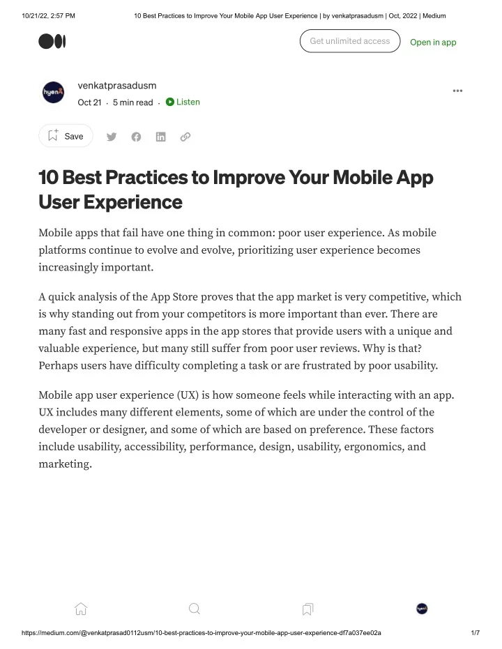 Ppt 10 Best Practices To Improve Your Mobile App User Experience By Venkatprasadusm Oct