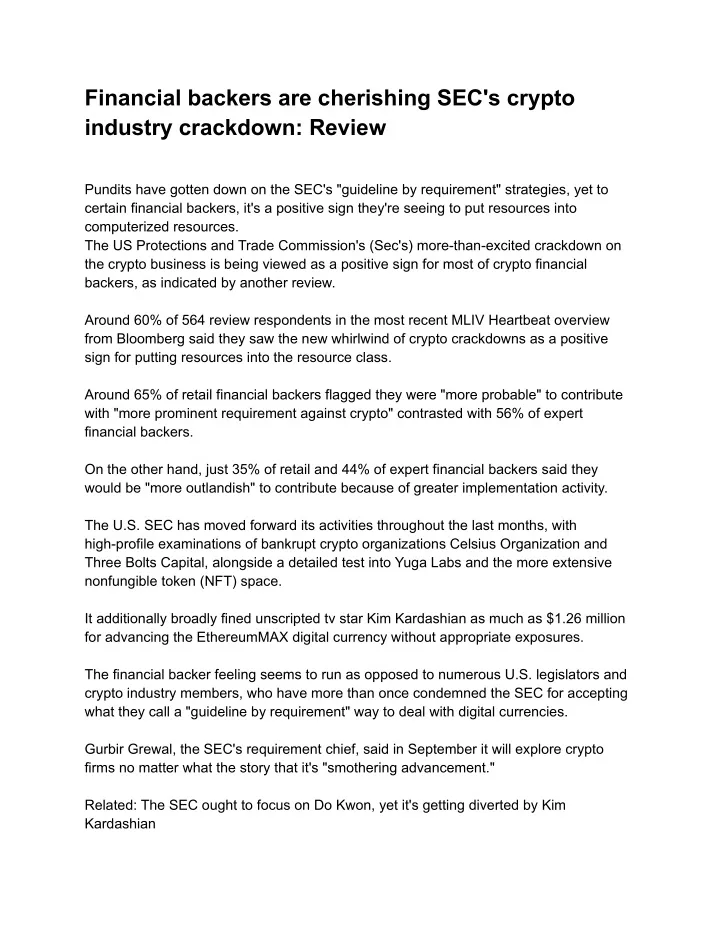 PPT Financial backers are cherishing SEC #39 s crypto industry crackdown PPT Financial backers are cherishing SEC #39 s crypto industry crackdown