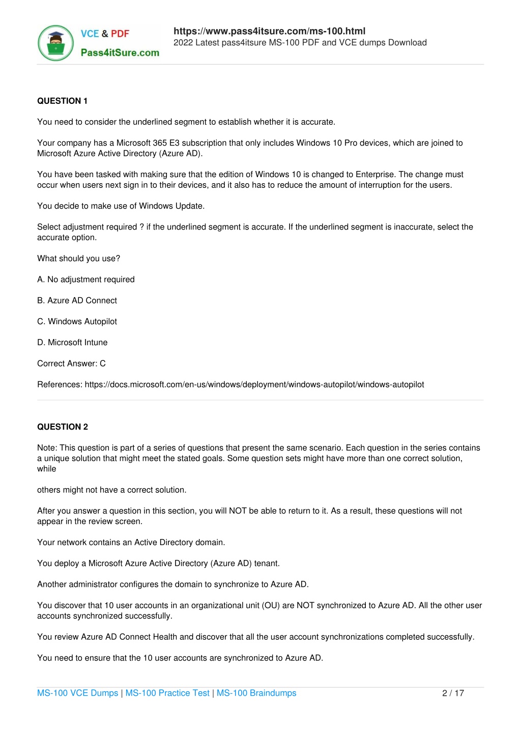 Latest MS-100 Exam Format