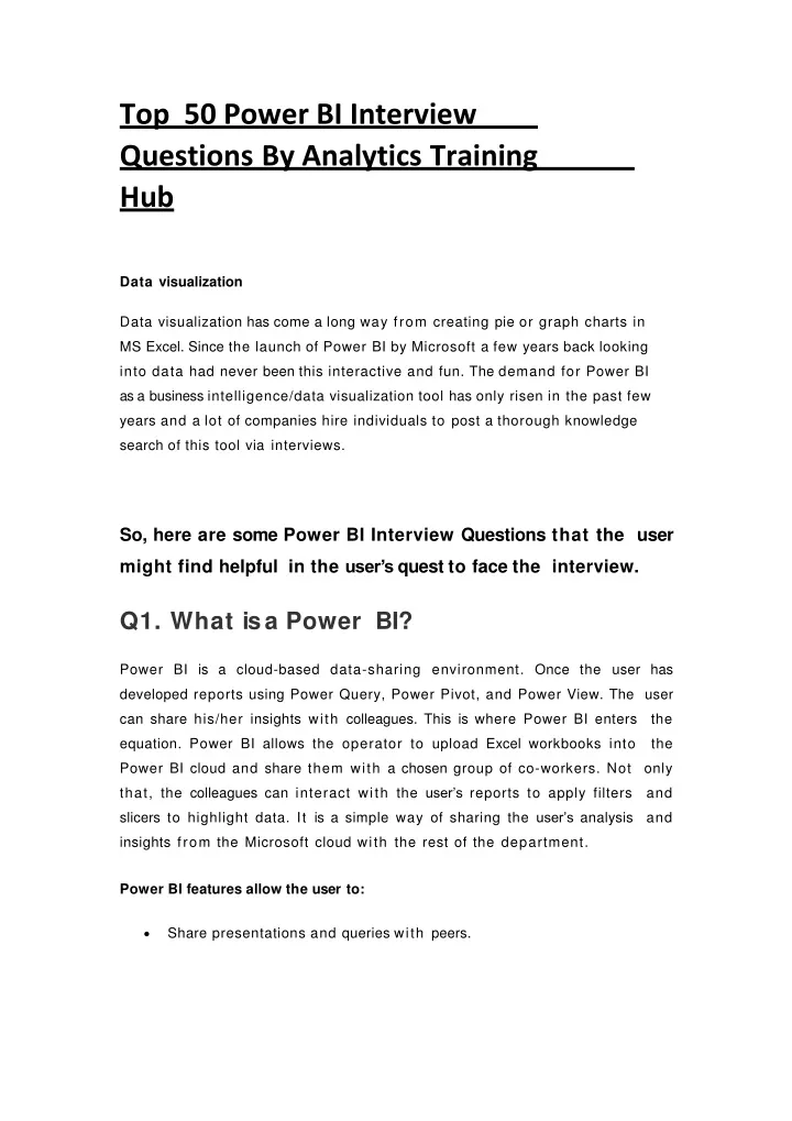 Top 50 Power Bi Interview Questions