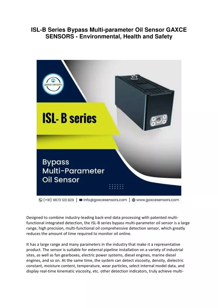 PPT - ISL-B Series Bypass Multi-parameter Oil Sensor GAXCE SENSORS ...