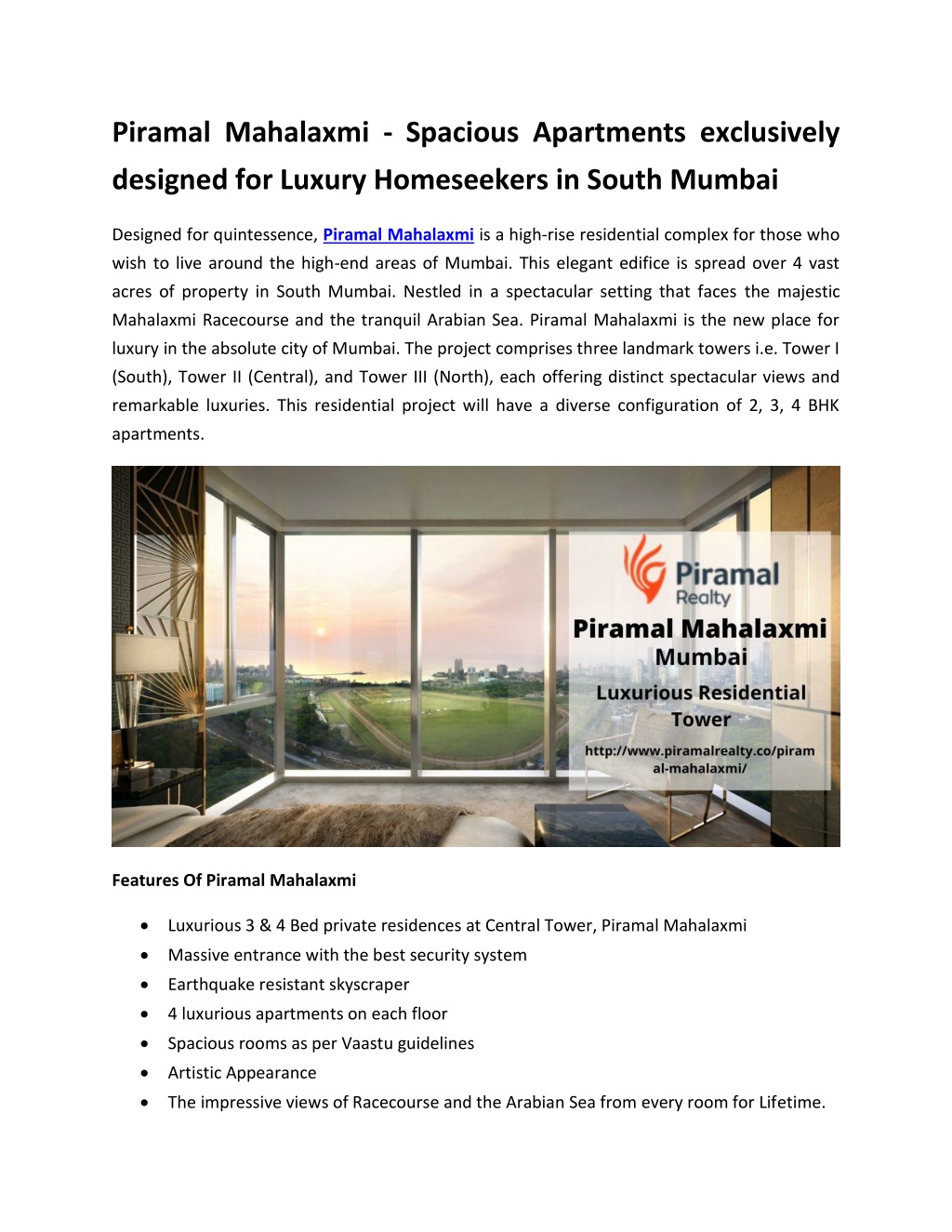 PPT - Piramal Mahalaxmi Luxurious North And South Tower In Mumbai City ...