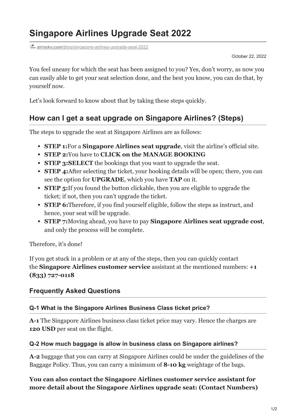 PPT Singapore Airlines Upgrade Seat 2022 PowerPoint Presentation, free download ID11711529