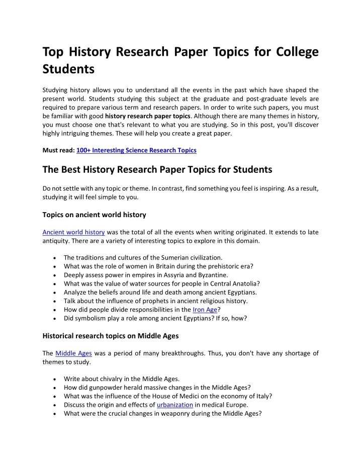 1960's history research paper topics