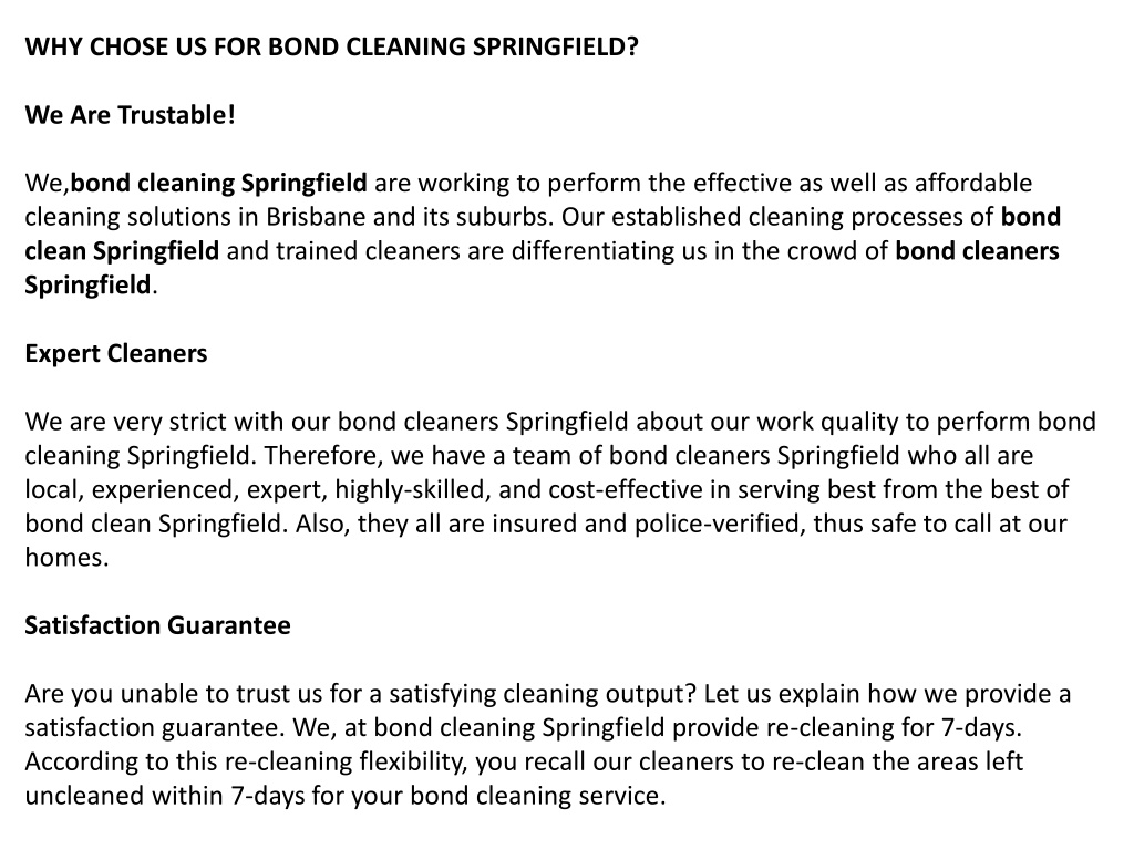 PPT Bond Cleaning Springfield PowerPoint Presentation, free download ID11715055