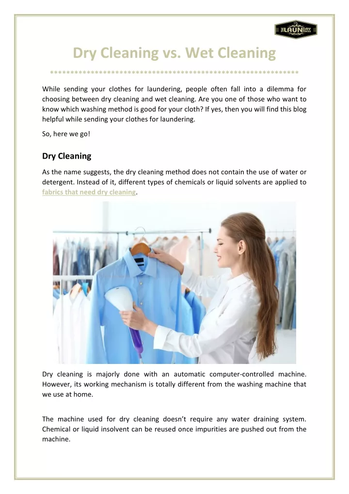 PPT - Dry Cleaning vs. Wet Cleaning PowerPoint Presentation, free ...