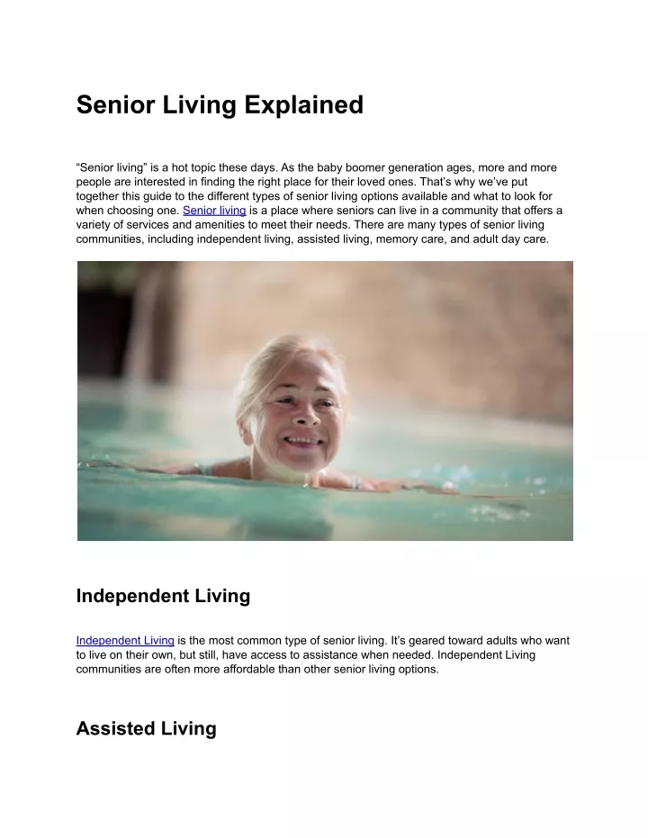 PPT Senior Living Explained PowerPoint Presentation, free download