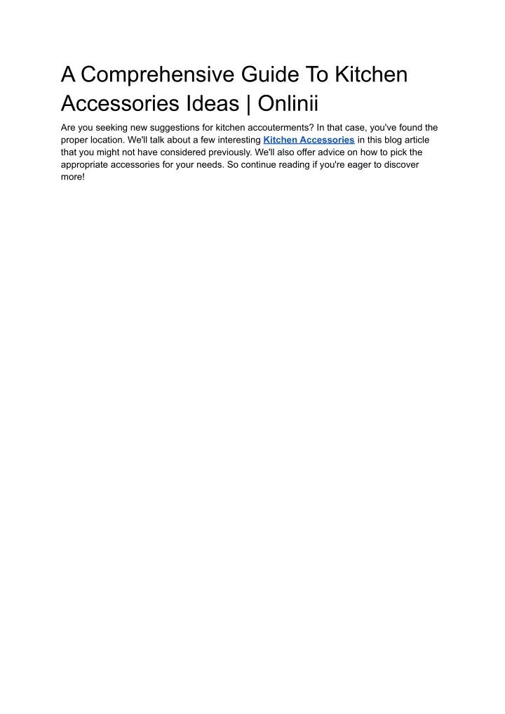 PPT A Comprehensive Guide To Kitchen Accessories Ideas Onlinii