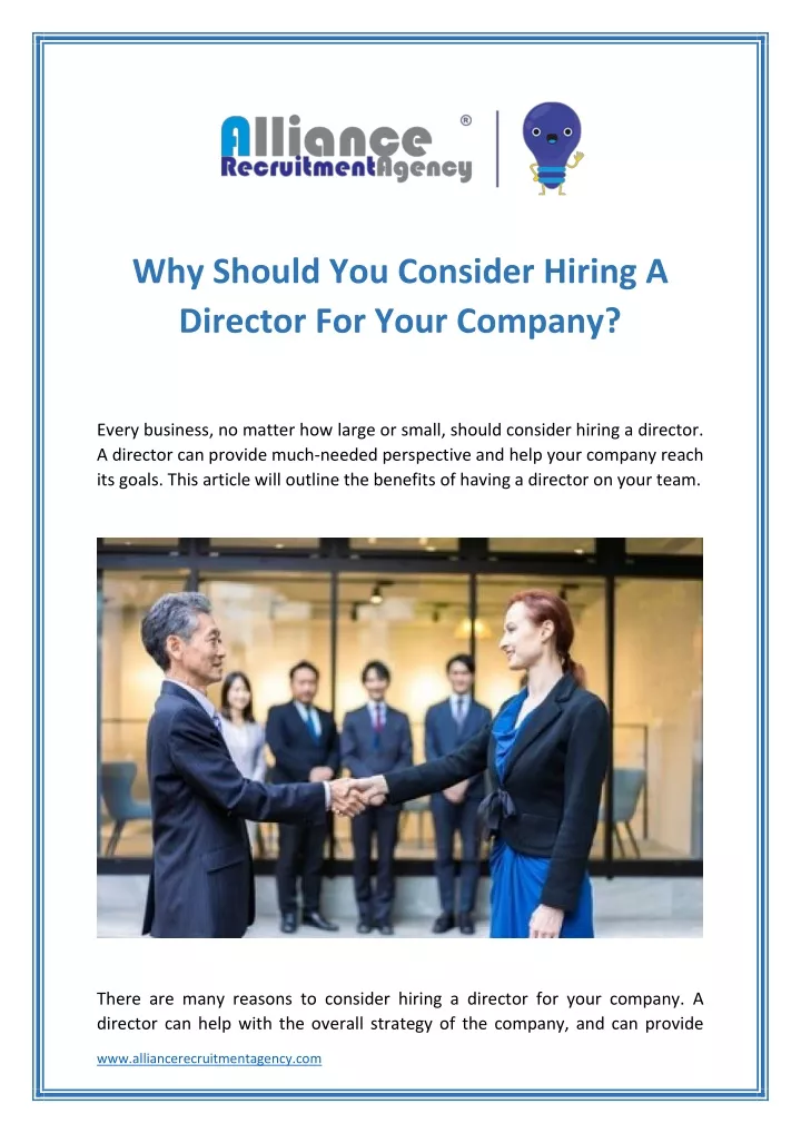 PPT Director for Hire Alliance Recruitment Agency PowerPoint