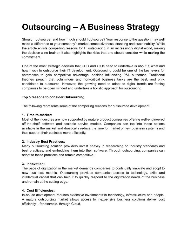 outsourcing business plan pdf