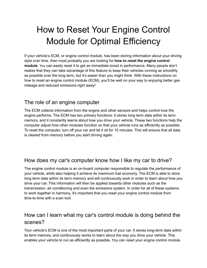 PPT How to Reset Your Engine Control Module for Optimal Efficiency