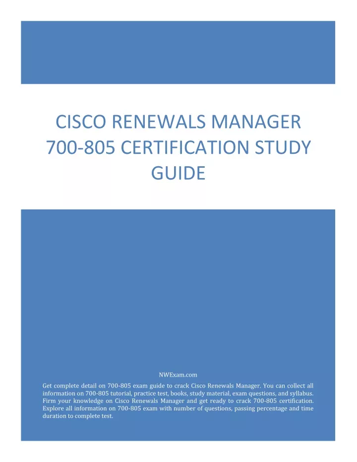 PPT - Cisco Renewals Manager 700-805 Certification Study Guide Sns-Brigh10