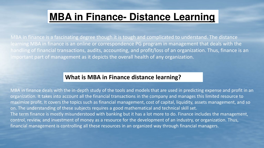 Ppt Mba In Finance Distance Learning Powerpoint Presentation Free Download Id11718406 3754