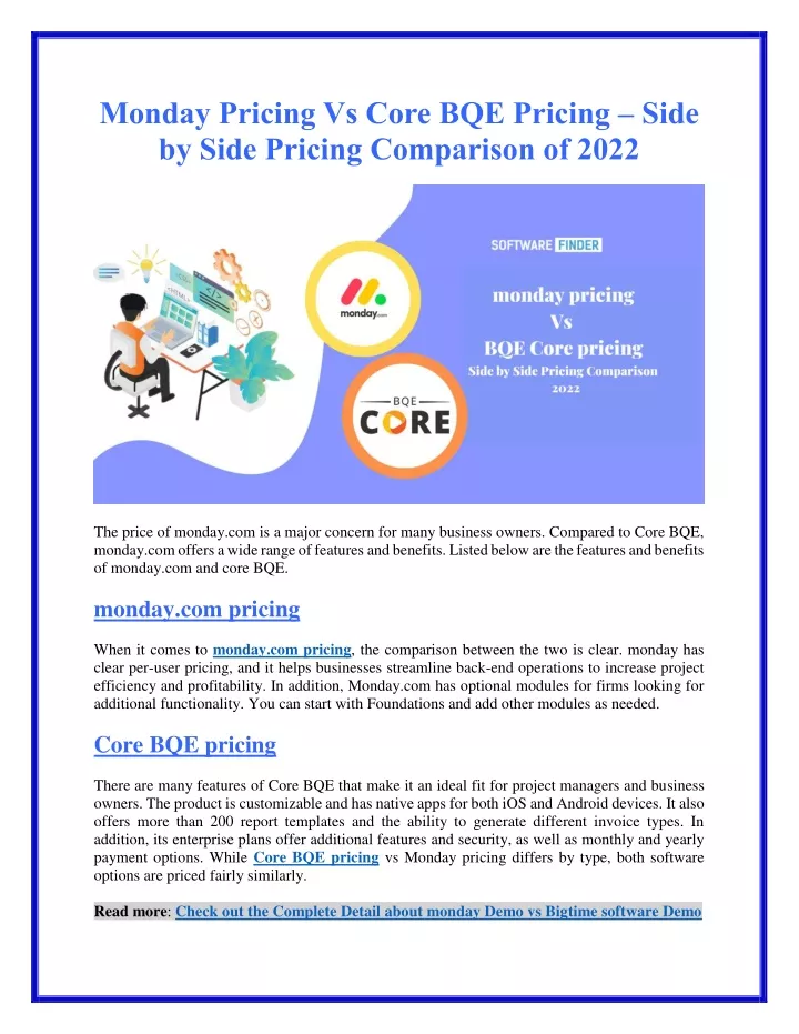 PPT - Monday Pricing Vs Core BQE Pricing – Side by Side Pricing ...