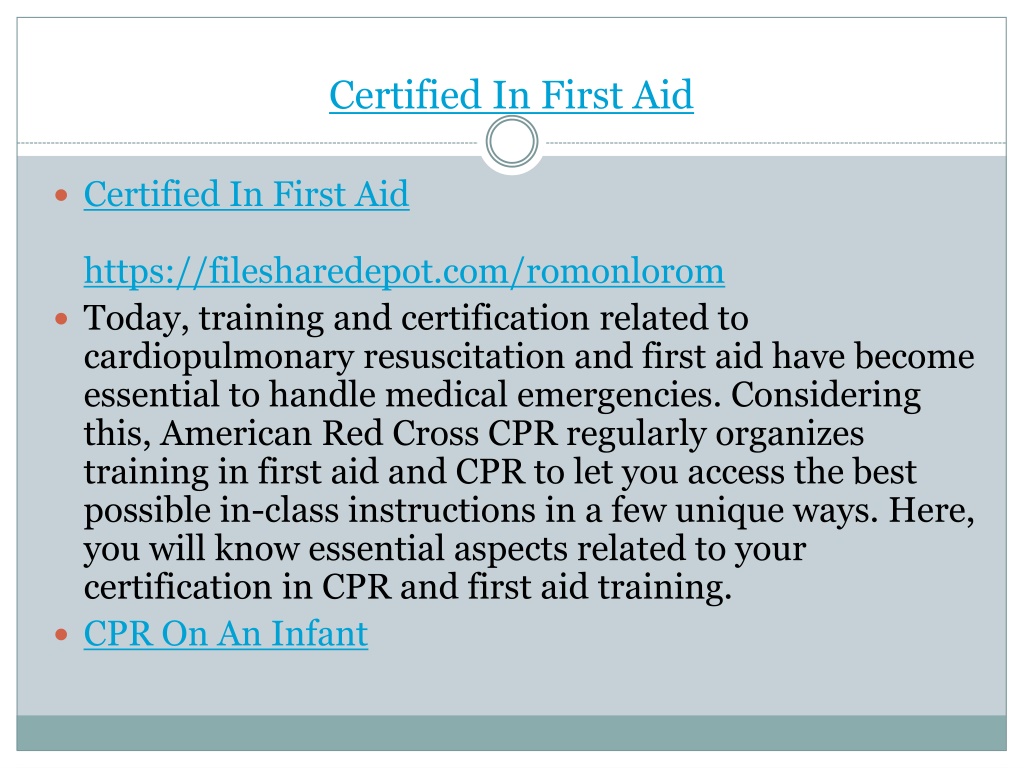 Ppt Certified In First Aid Powerpoint Presentation Free Download