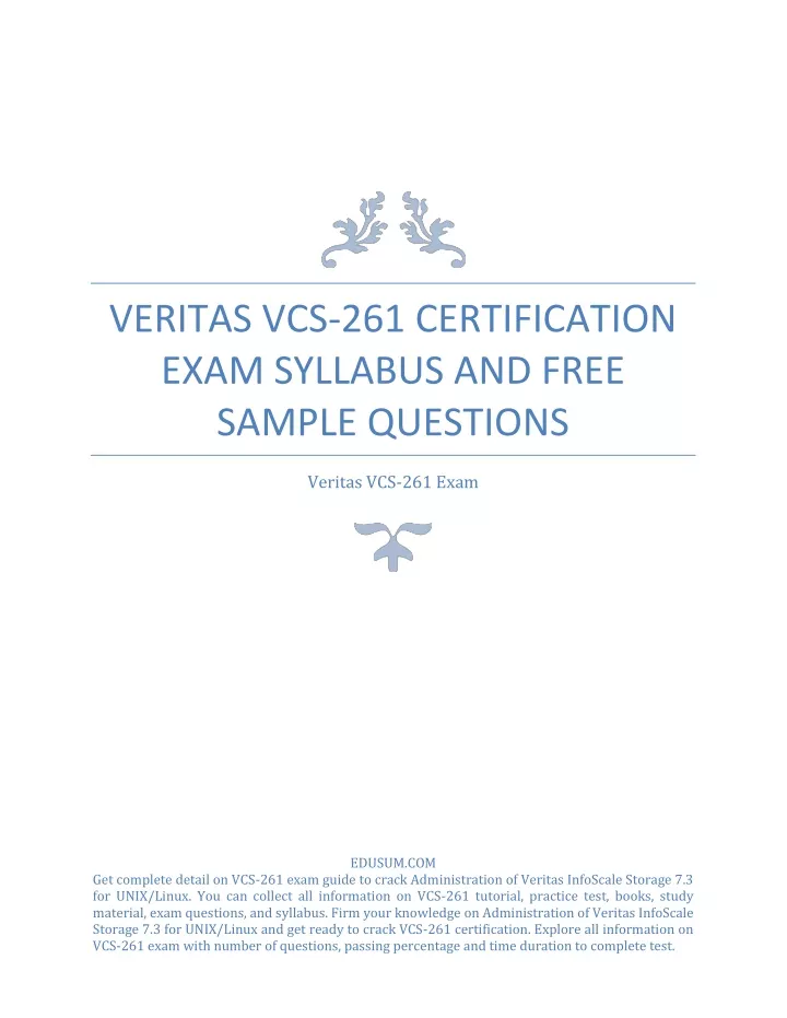 PPT - Veritas VCS-261 Certification Exam Syllabus and Free Sample 