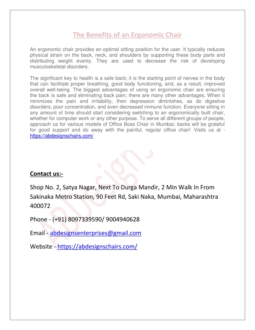 Ppt the benefits of an ergonomic chair abdesignschairs powerpoint