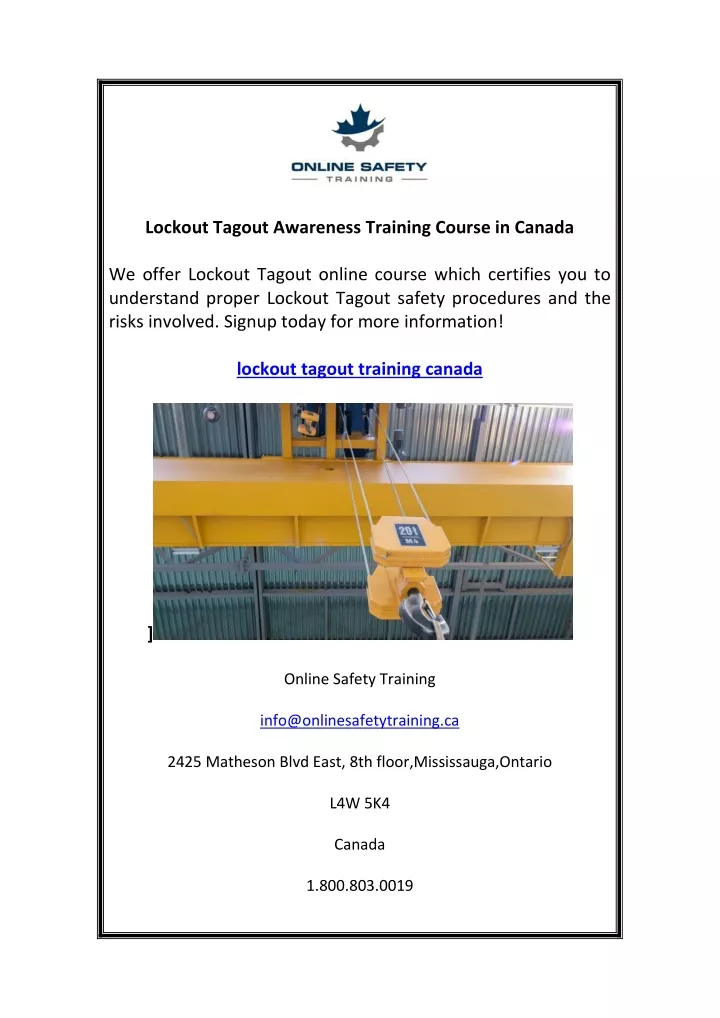 PPT Lockout Tagout Awareness Training Course in Canada PowerPoint