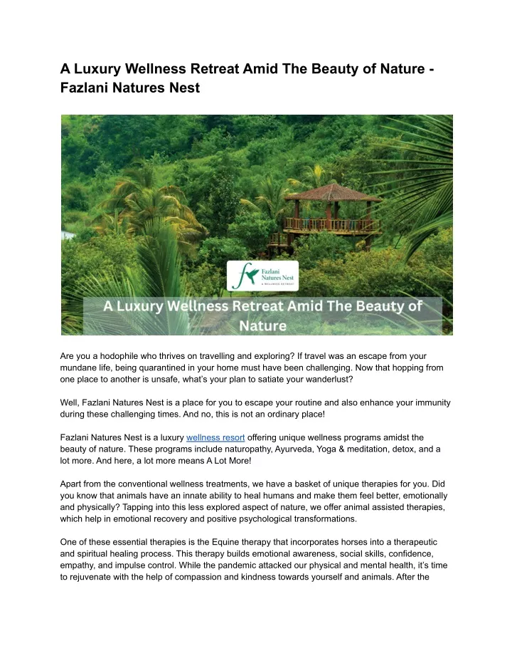 PPT - A Luxury Wellness Retreat Amid The Beauty Of Nature - Fazlani ...