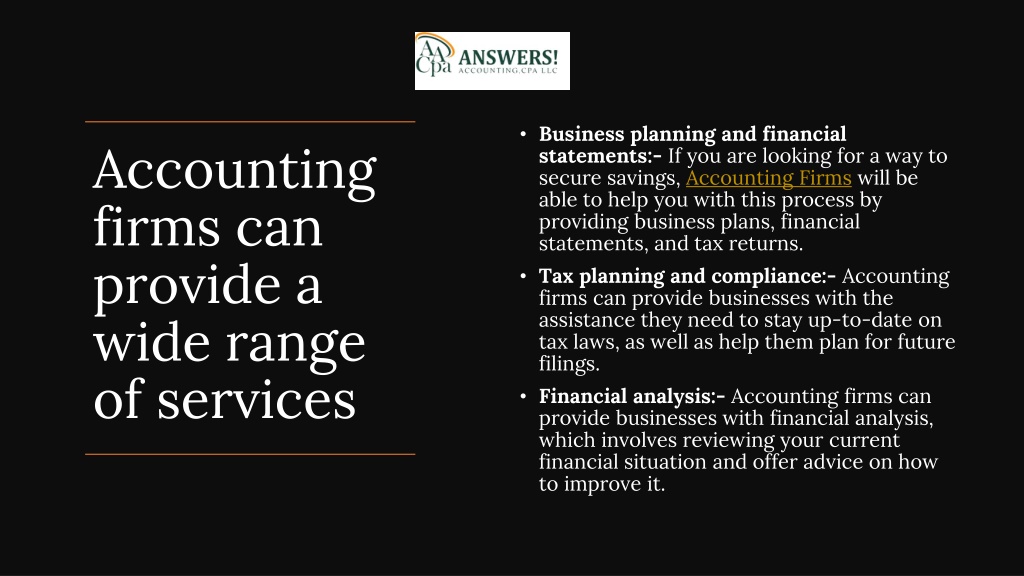 PPT Types of Services Provided by Accounting Firms for Businesses