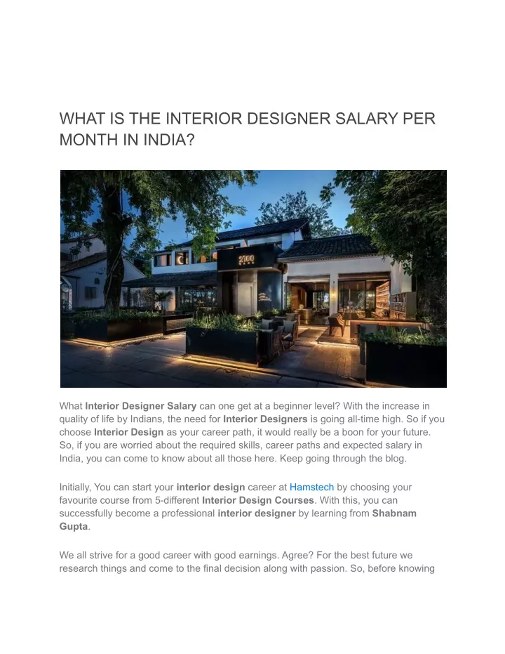 What Is The Interior Designer Salary Per Month N 