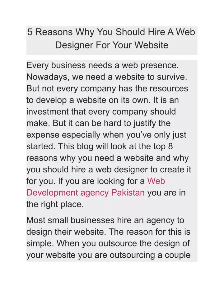 PPT 5 Reasons Why You Should Hire A Web Designer For Your Website