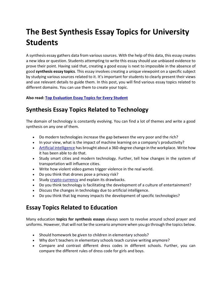 best synthesis essay topics