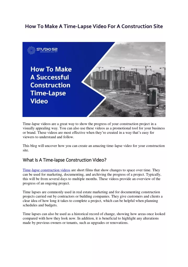 PPT How To Make A Time Lapse Video For A Construction Site PowerPoint 