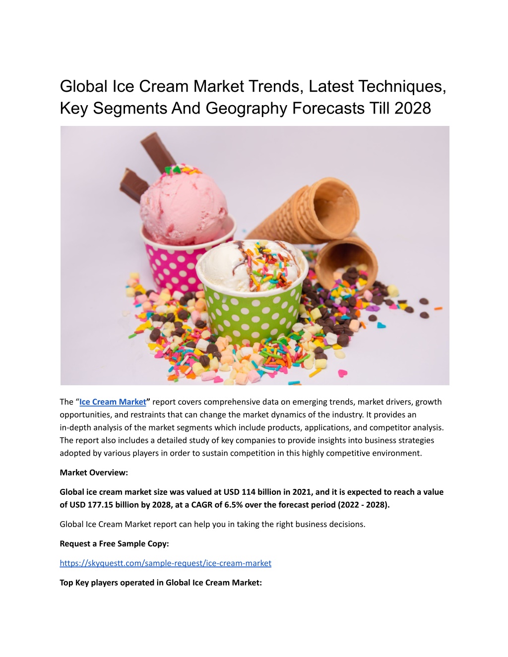 PPT Global Ice Cream Market Trends, Latest Techniques, Key Segments