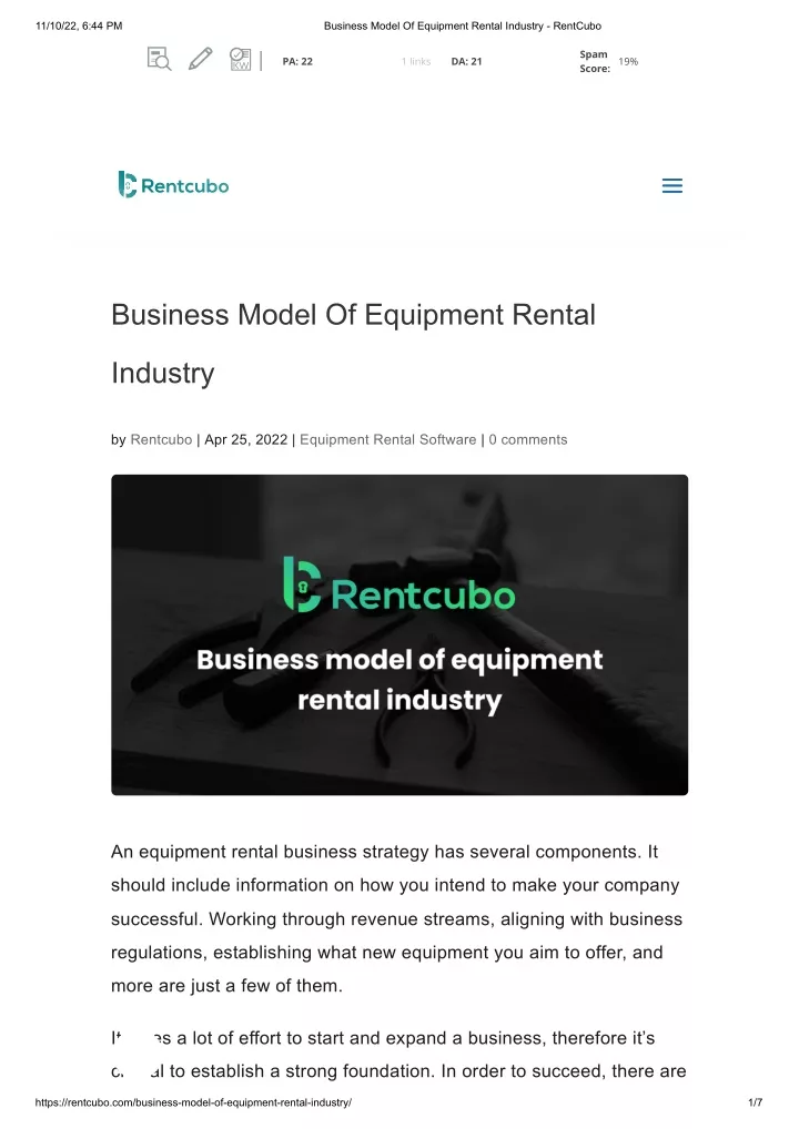PPT Business Model Of Equipment Rental Industry RentCubo PowerPoint