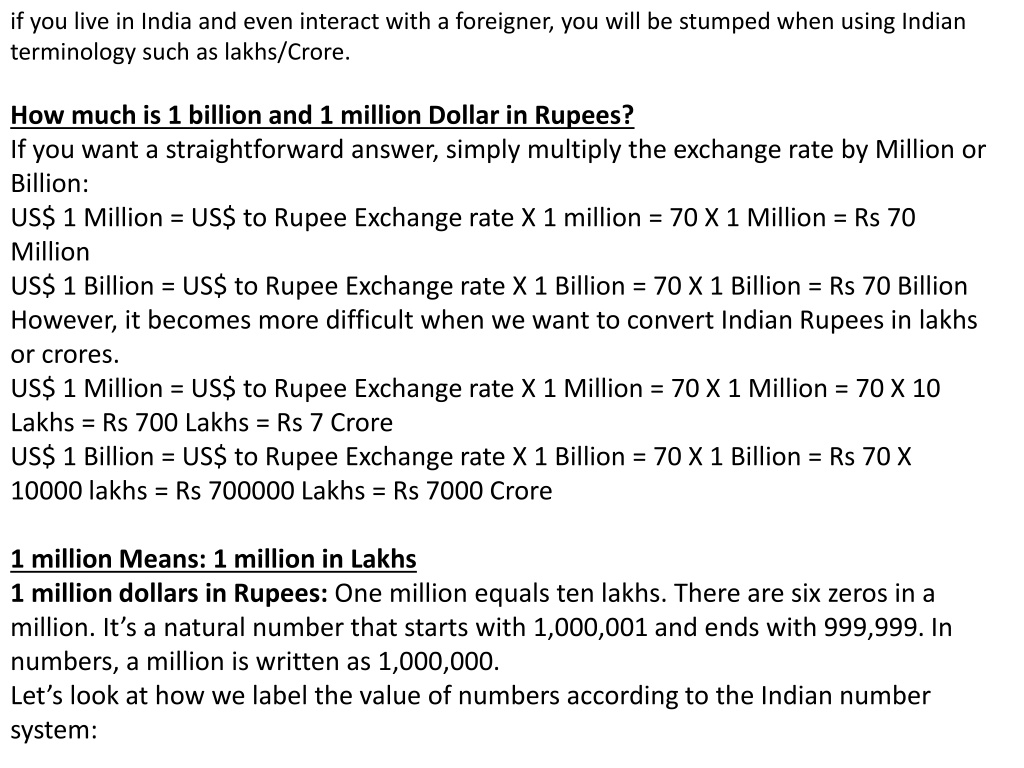 PPT How many crores is 1 million us dollars PowerPoint Presentation