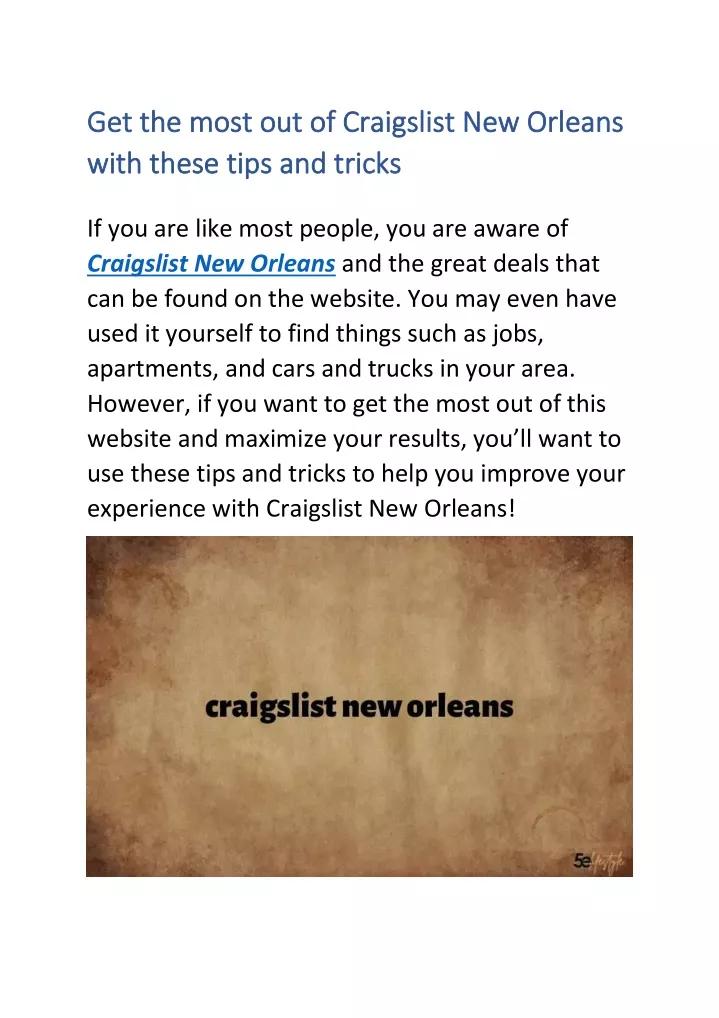 PPT Get the most out of Craigslist New Orleans with these tips and