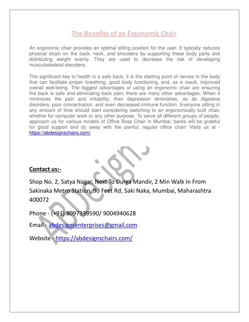 Ppt the benefits of an ergonomic chair abdesignschairs powerpoint