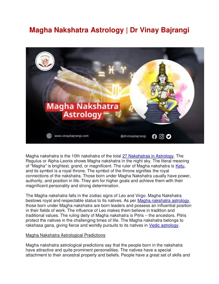 PPT Magha Nakshatra Astrology Dr Vinay Bajrangi PowerPoint