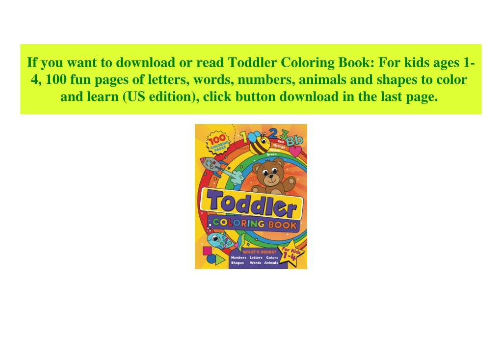 PPT - PDF) Toddler Coloring Book For kids ages 1-4 100 fun pages of