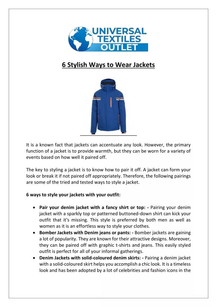 PPT - 6 Stylish Ways to Wear Jackets PowerPoint Presentation, free ...