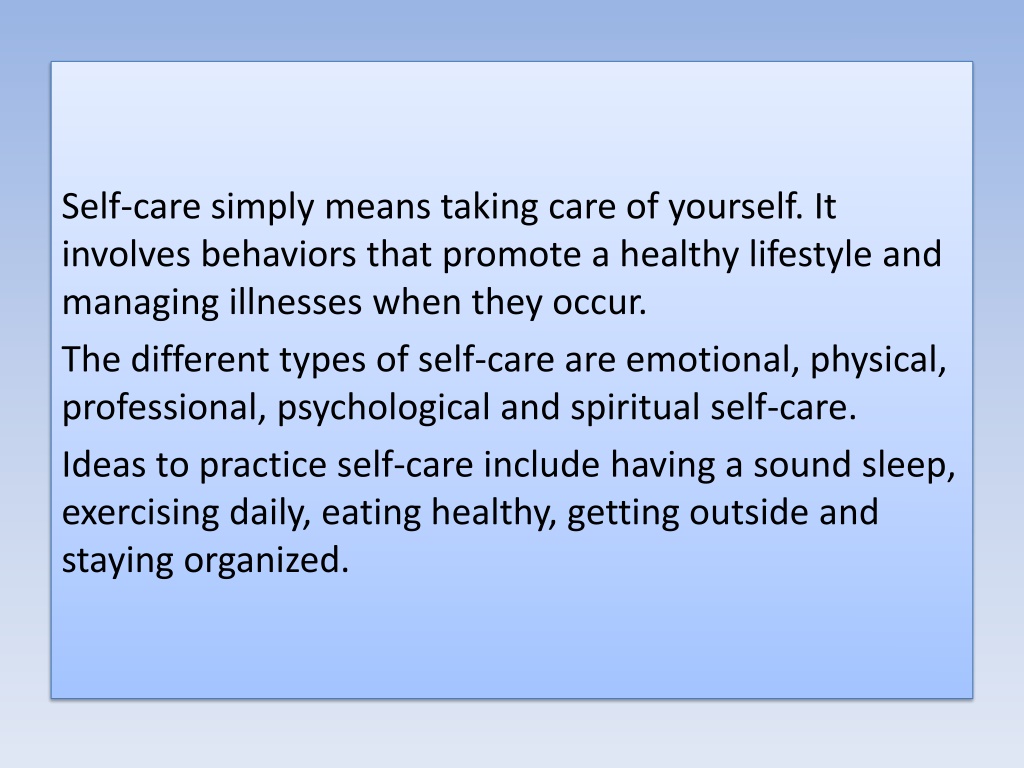 PPT - Ideas to Practice Self-Care PowerPoint Presentation, free ...