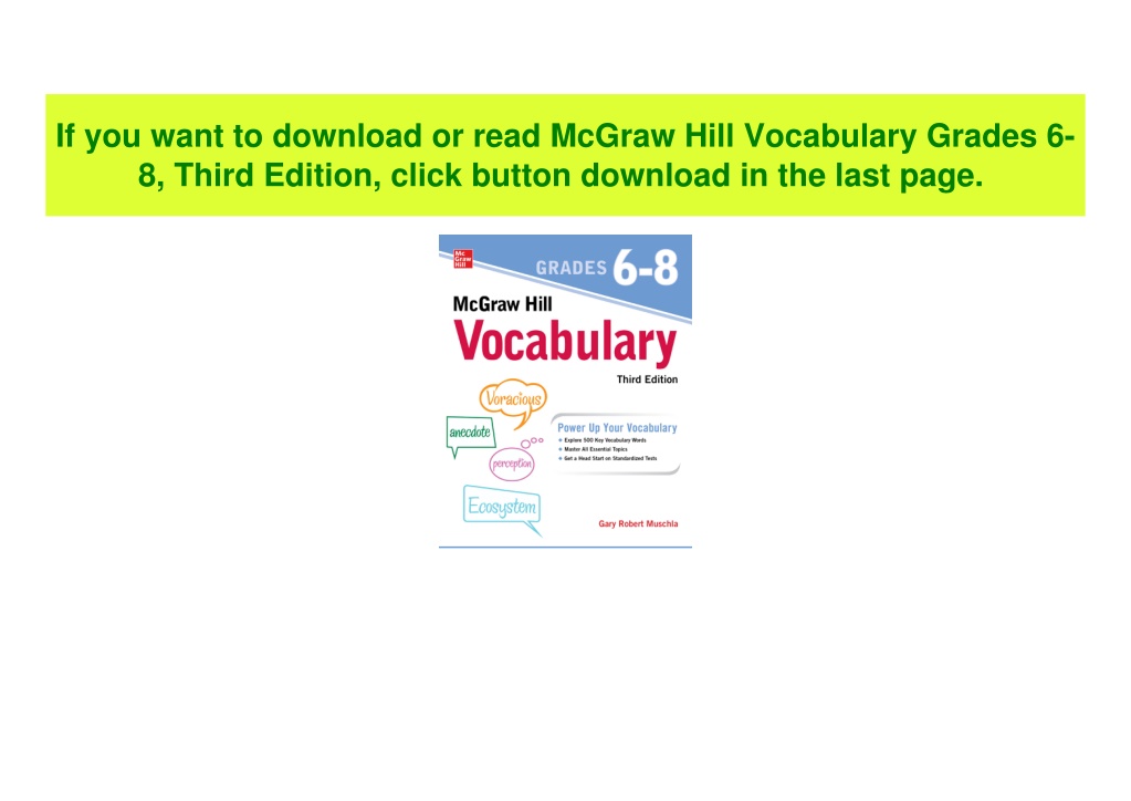 PPT - PDF [Download] McGraw Hill Vocabulary Grades 6-8 Third Edition ...